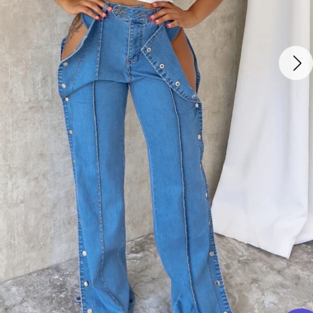 Edge High Waist Snap Sides Jeans Flare Cut - Picture 1 of 5